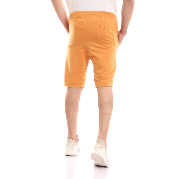 Side Pockets Elastic Waist Plain Cotton Shorts - Tangerine