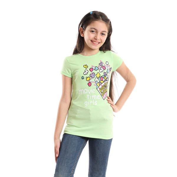 Popcorn Printed Tee - Apple Green, Pink, Yellow, White & Black