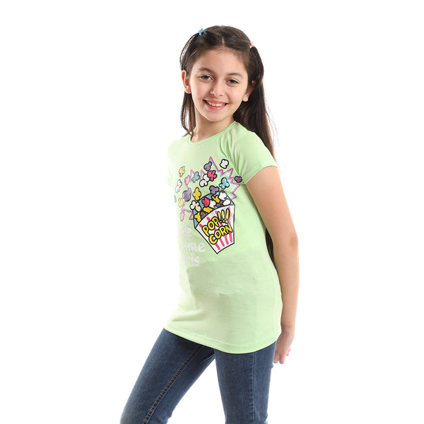 Popcorn Printed Tee - Apple Green, Pink, Yellow, White & Black