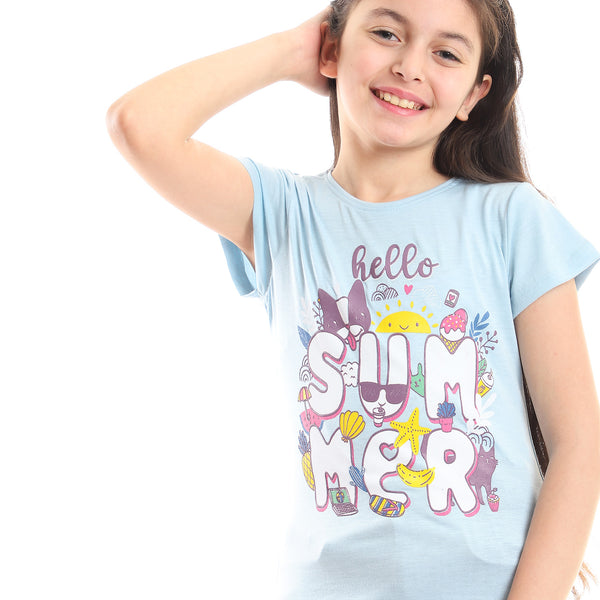 Cool Summer Prints Sky Blue, White, Pink, Yellow & Blue Tee