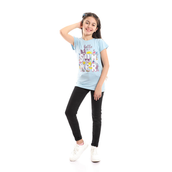 Cool Summer Prints Sky Blue, White, Pink, Yellow & Blue Tee