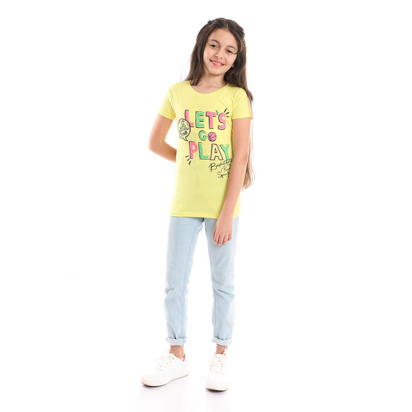 "Let's Go Play" Printed Tee - Yellow, Green & Pink