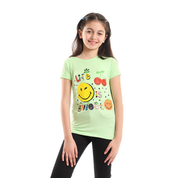 Wink Emoji Apple Green, Yellow & Red Tee