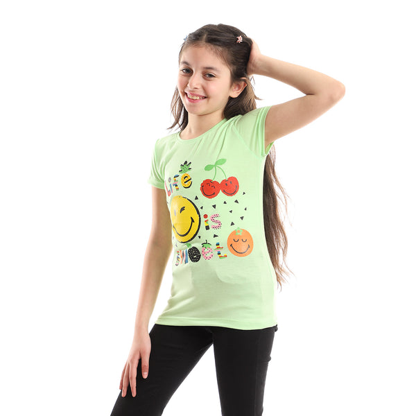 Wink Emoji Apple Green, Yellow & Red Tee