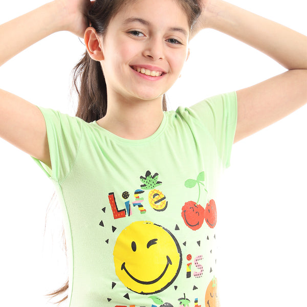 Wink Emoji Apple Green, Yellow & Red Tee