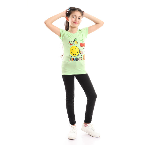 Wink Emoji Apple Green, Yellow & Red Tee