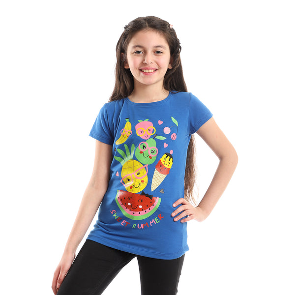 Smiling Fruits Slip On Tee - Blue, Yellow, Pink & Green
