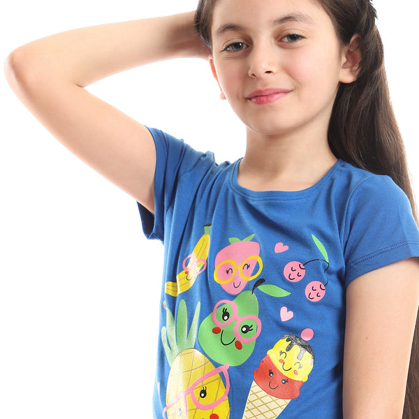 Smiling Fruits Slip On Tee - Blue, Yellow, Pink & Green