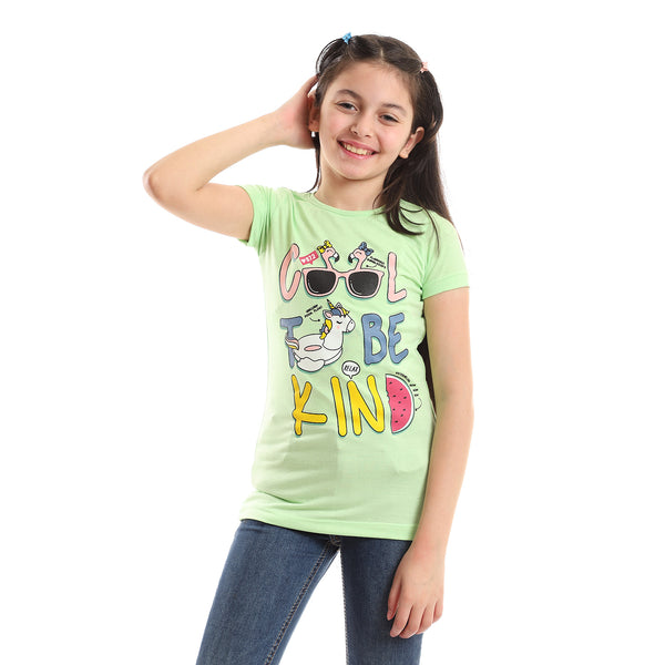 "Cool To Be Kind" Printed Tee - Apple Green, Pink, Yellow & White