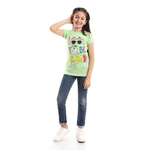 "Cool To Be Kind" Printed Tee - Apple Green, Pink, Yellow & White