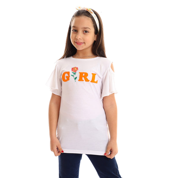 "GIRL" Stitched Cold Shoulder Tee