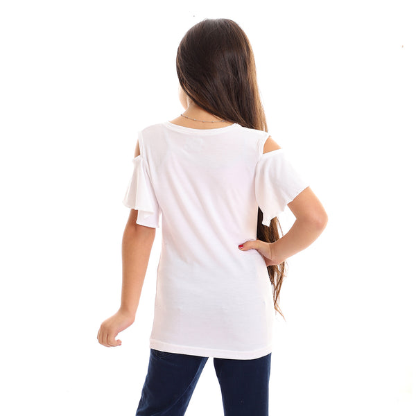 "GIRL" Stitched Cold Shoulder Tee