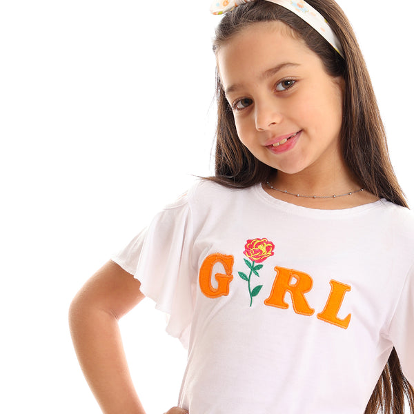 "GIRL" Stitched Cold Shoulder Tee