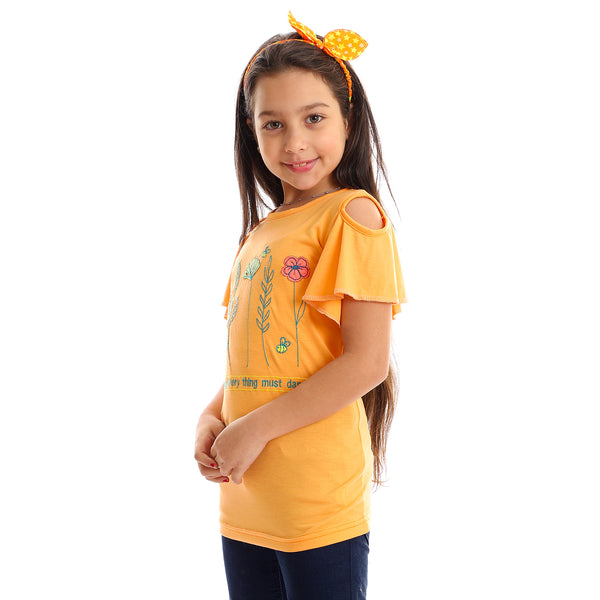 "GIRL" Stitched Cold Shoulder Tee