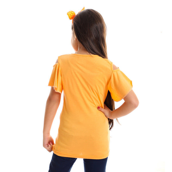 "GIRL" Stitched Cold Shoulder Tee
