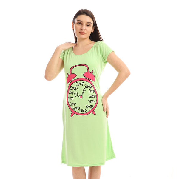 Printed Round Neck Cotton Sleepshirt - Green