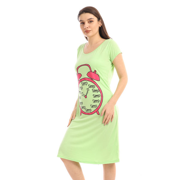 Printed Round Neck Cotton Sleepshirt - Green