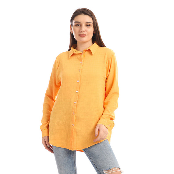 Plain Full Buttoned Rayon Shirt - Pale Orange