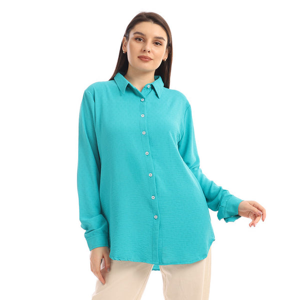 Plain Full Buttoned Rayon Shirt - Turquoise