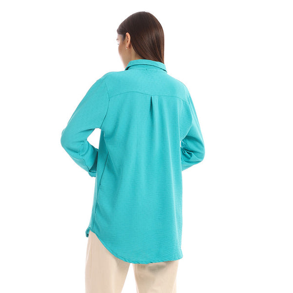 Plain Full Buttoned Rayon Shirt - Turquoise