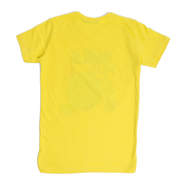 Printed Smiley's Cotton Round T-Shirt - Yellow