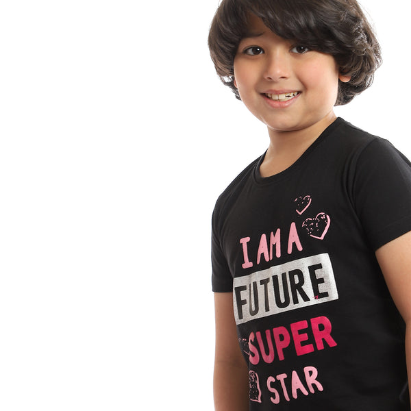 Printed " I'm a Future Super Star" Cotton Girls T-Shirt - Black