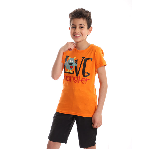 Boys Chest Printed Cotton T-Shirt - Orange