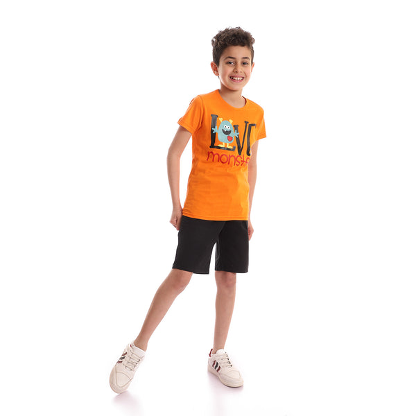 Boys Chest Printed Cotton T-Shirt - Orange