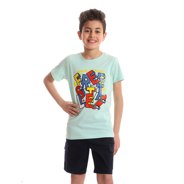 Front Printed Boys Cotton T-Shirt - Mint