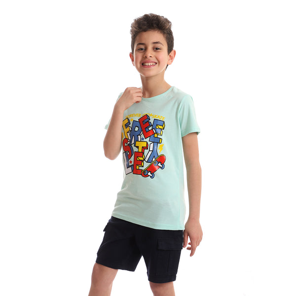 Front Printed Boys Cotton T-Shirt - Mint