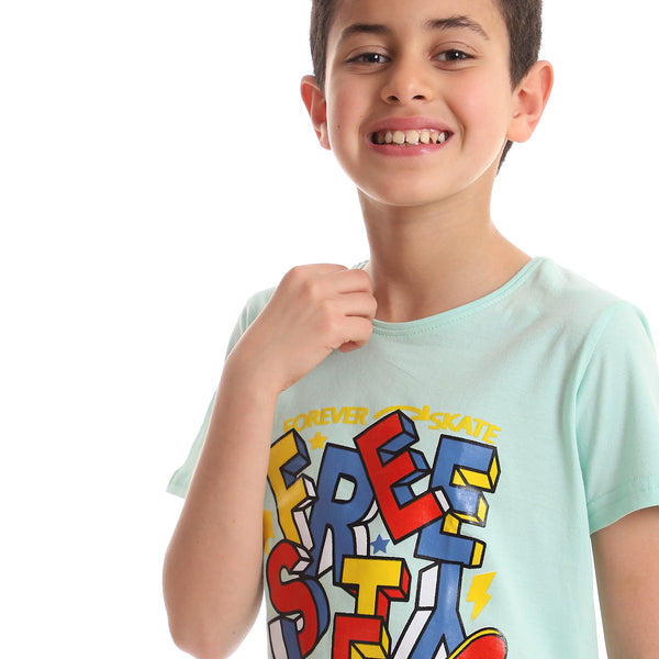 Front Printed Boys Cotton T-Shirt - Mint
