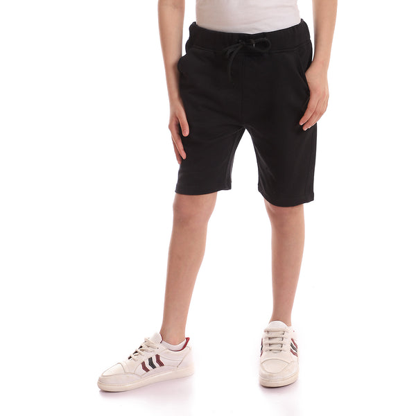 Black Back Pocket Plain Cotton Boys Shorts