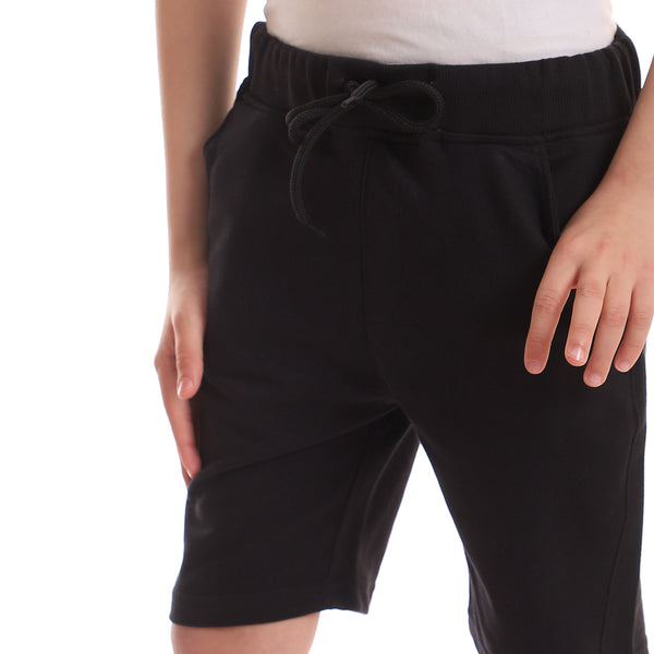 Black Back Pocket Plain Cotton Boys Shorts