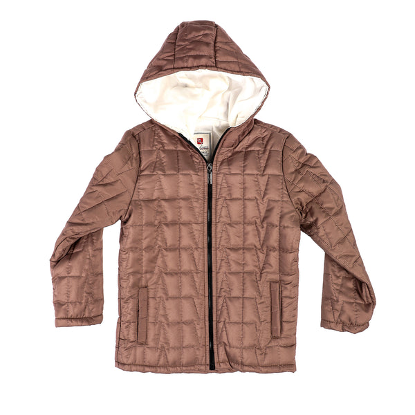 Quilted Long Sleeves Coffee Hooded Bomber Jacket