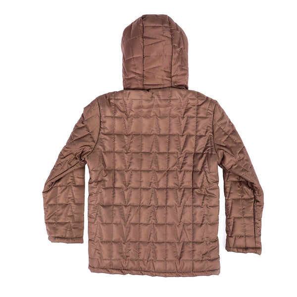 Quilted Long Sleeves Coffee Hooded Bomber Jacket