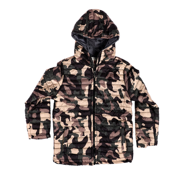 Long Sleeves Brown, Olive & Beige Camo Patterned Jacket