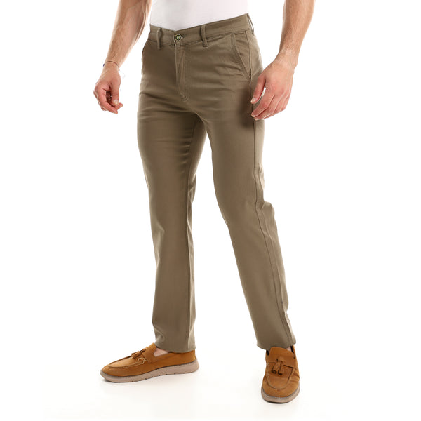 Regular Fit Casual Pants With Side Pockets - Olive