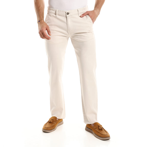 Regular Fit Casual Pants With Side Pockets - Off White