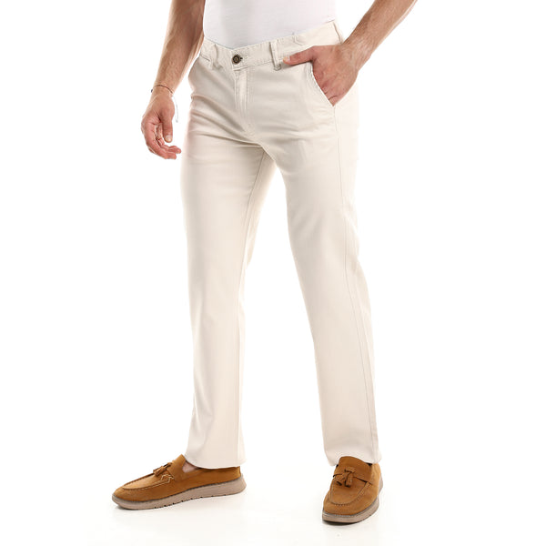Regular Fit Casual Pants With Side Pockets - Off White