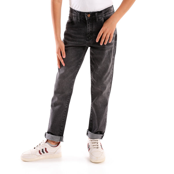 Cotton Boys Jeans With Random Scratches - Dark Grey
