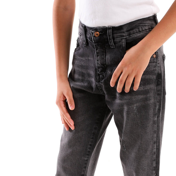 Cotton Boys Jeans With Random Scratches - Dark Grey