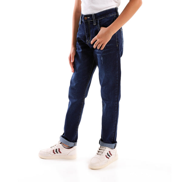 Scratched Boys Cotton Denim Pants - Wash Navy Blue