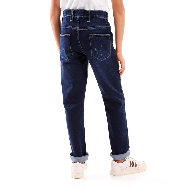 Scratched Boys Cotton Denim Pants - Wash Navy Blue