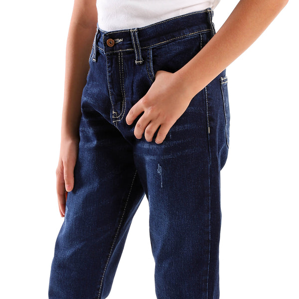 Scratched Boys Cotton Denim Pants - Wash Navy Blue