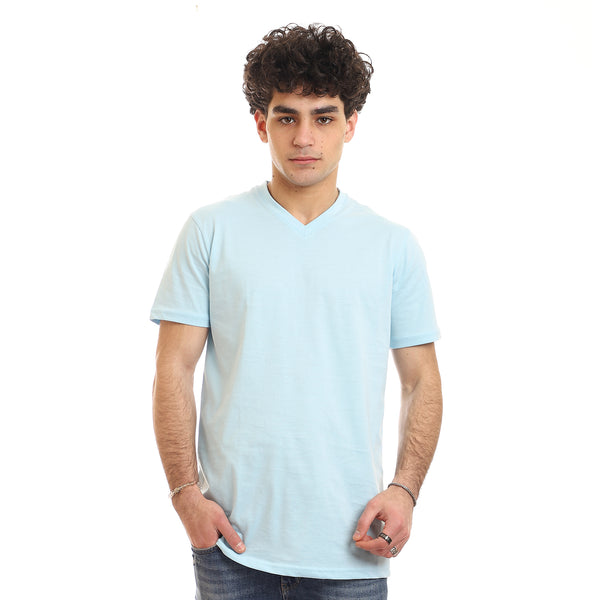 Slip On V Neck Basic T-Shirt - Sky Blue