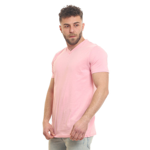 Basic Standard Fit V-Neck T-Shirt - Rose