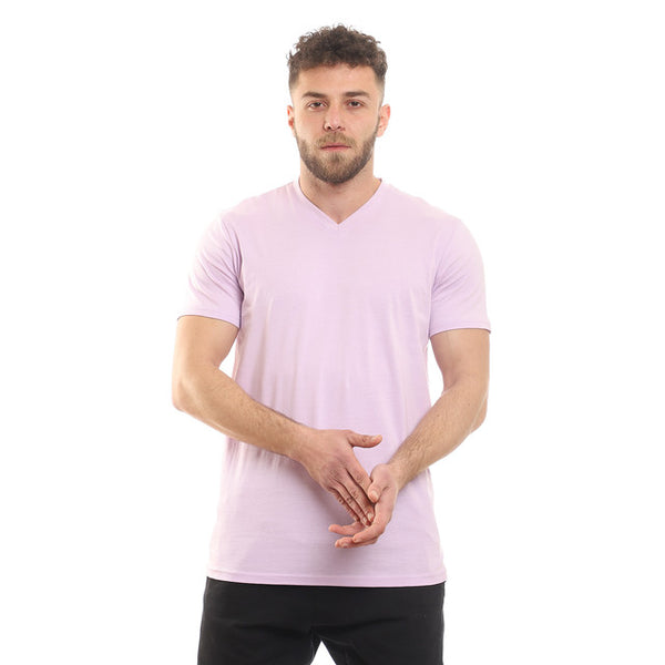Basic Standard Fit V-Neck T-Shirt - Lilac