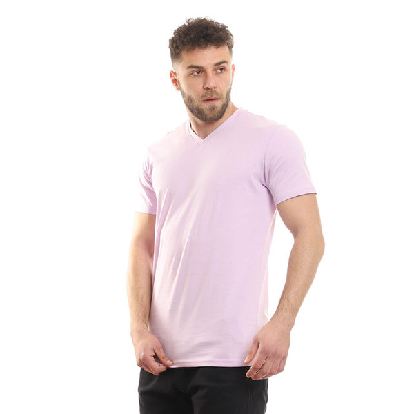 Basic Standard Fit V-Neck T-Shirt - Lilac