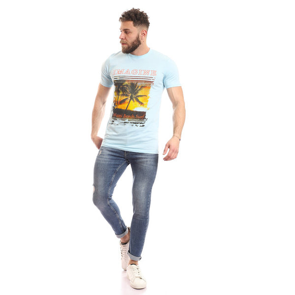 Palm Tree Printed T-shirt - Baby Blue