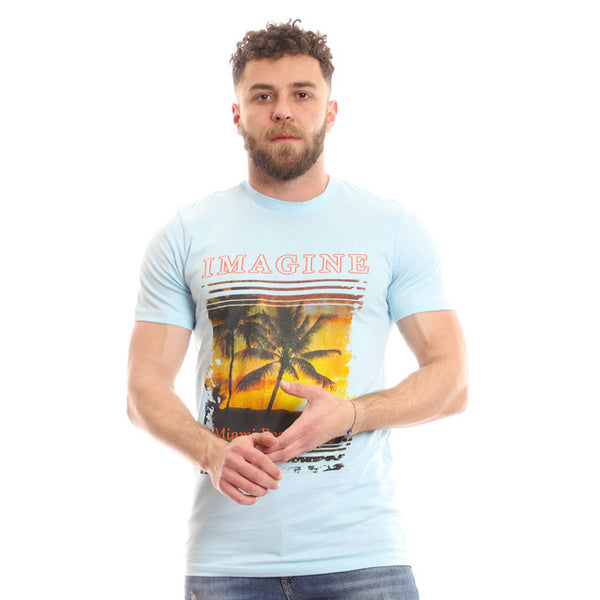 Palm Tree Printed T-shirt - Baby Blue